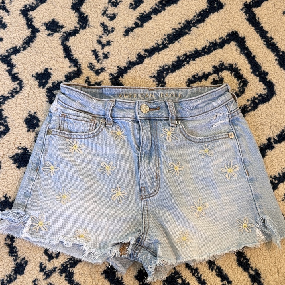 American Eagle Outfitters Light Blue embroidered Floral Jean Shorts